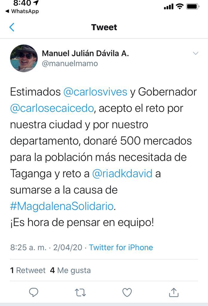 Tuit de Manuel Julián Dávila.
