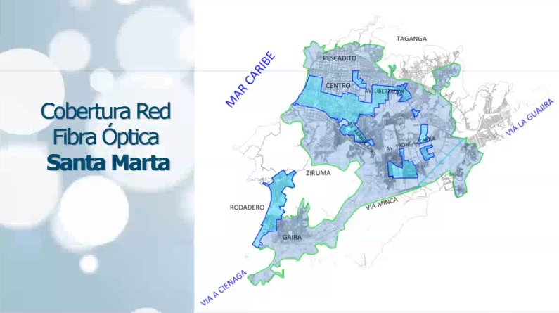 Mapa  de cobertura de fibra óptica de Movistar en Santa Marta.