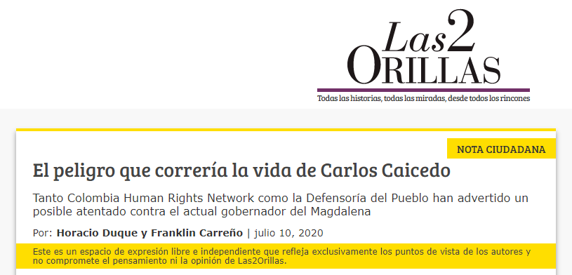 Publicación de Franklin Carreño en defensa de Carlos Caicedo.