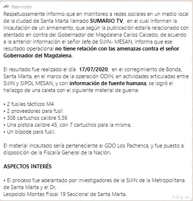 Comunicado de la Sijín.