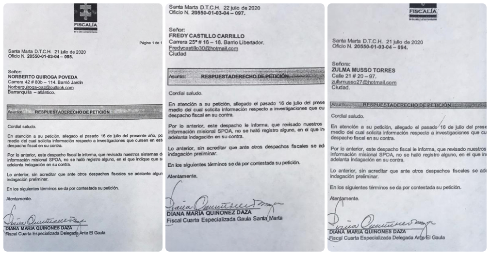 Con estos documentos, los ahora denunciantes ratifican no tener investigaciones en su contra.