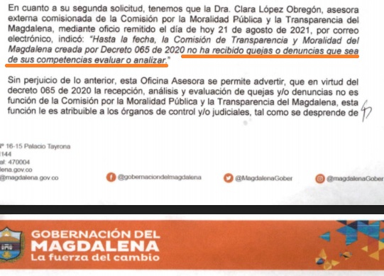 Comisión de la Moralidad Pública no ha recibido ninguna queja, supuestamente.