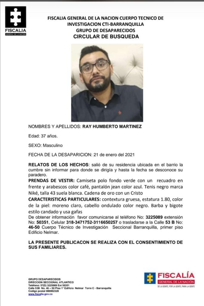 Denuncia de la desaparición de Ray Humberto Martínez.