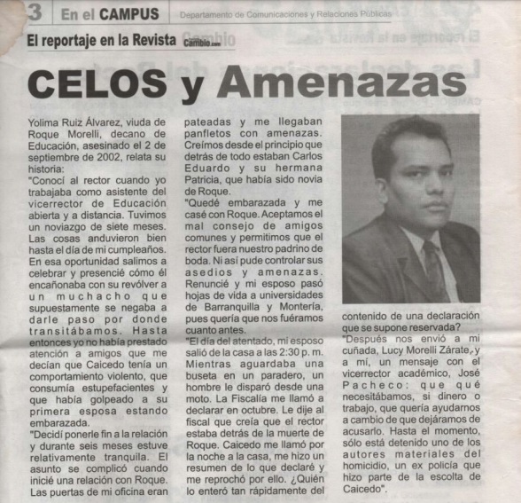 Copia del informe periodístico de la Revista Cambio, replicado en una publicación universitaria informal que circulaba en la Unimagdalena.