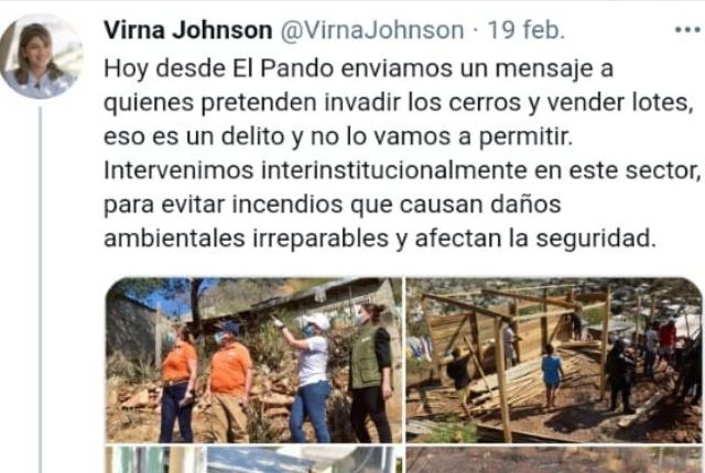 Cuenta de Twitter de la alcaldesa Virna Johnson.
