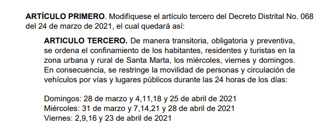 El último decreto, 069, incluye el domingo 28 de marzo como el primer día del confinamiento.