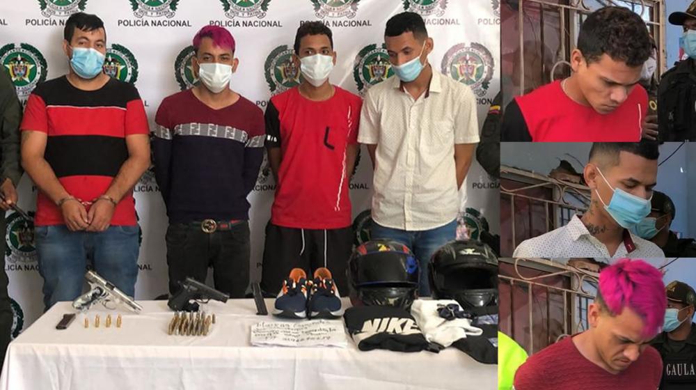 Antoni Alejandro Polanco Castillo, alias 'Jeffrey'; Erick José Morales López, alias 'Peluquero'; José Gregorio Serrano Machado, alias 'Caracas' y Cristian Corredor Sierra, capturados por el atentado en el centro.