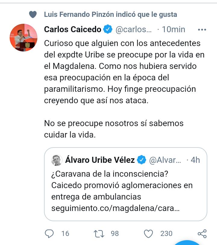 Tuit borrado por Carlos Caicedo.