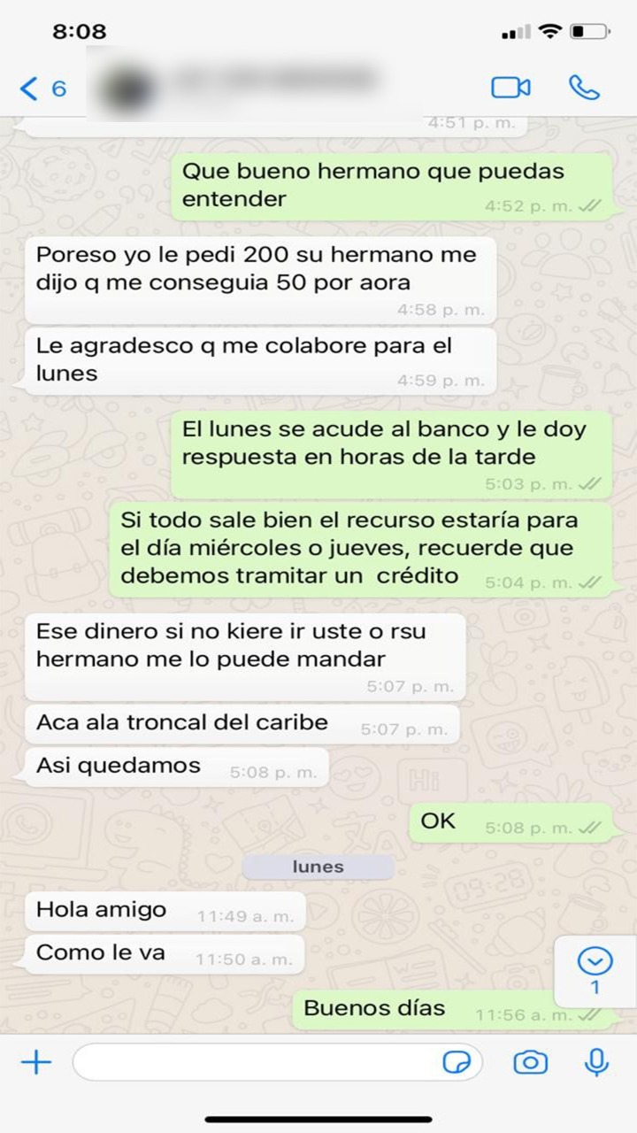 Captura de pantalla de las conversaciones con la víctima.