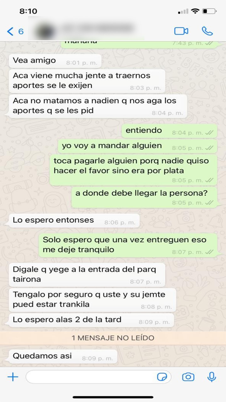 Captura de pantalla de las conversaciones con la víctima.