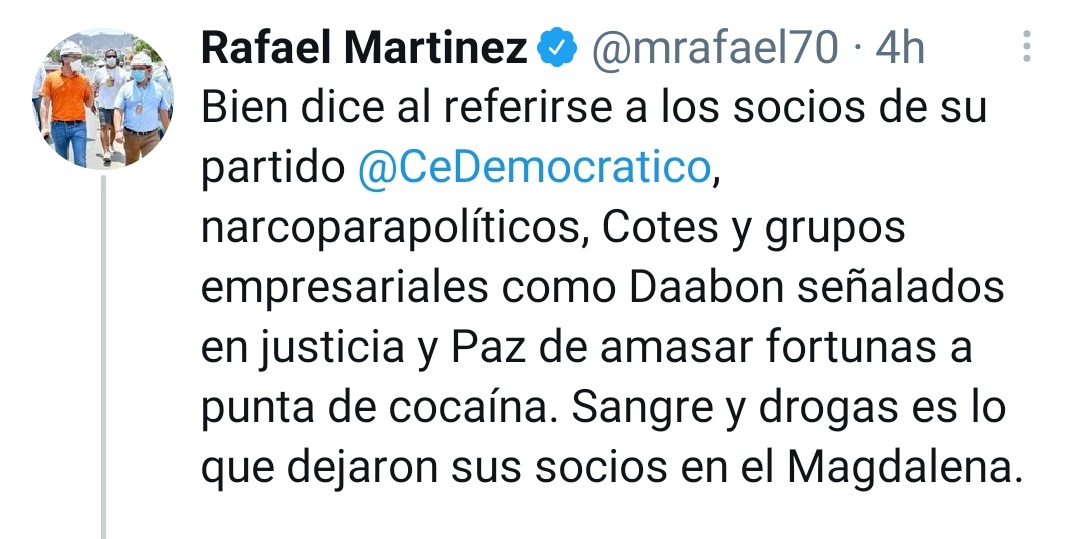 Tuit de Martínez contra el Grupo Daabon.