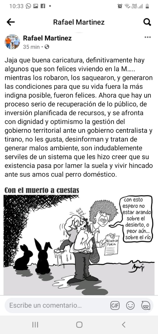 Burla de Rafael Martínez al divulgar caricatura que usa la memoria de un fallecido.