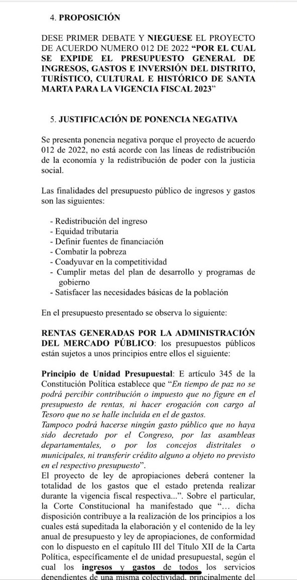 Concejo colgó ponencia negativa a la propuesta.