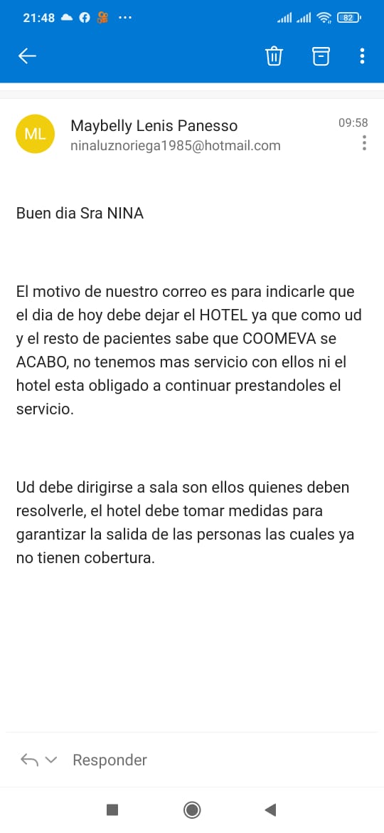 Por medio de este aviso le comunicaron a Juan Sebastián que debía abandonar el hotel.