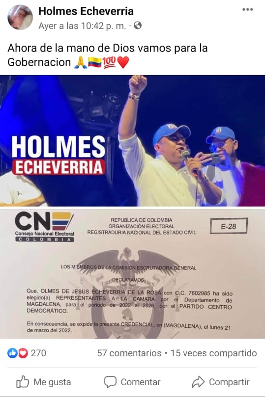 Post de Holmes Echeverría.