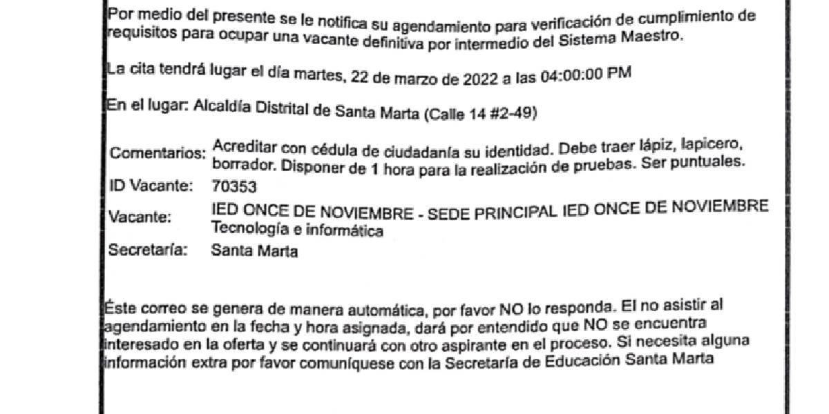 Email del 22 de marzo, MEN