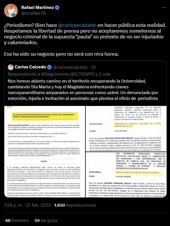 Mensajes estigmatizantes del exalcalde y excandidato al Senado, Rafael Martínez.