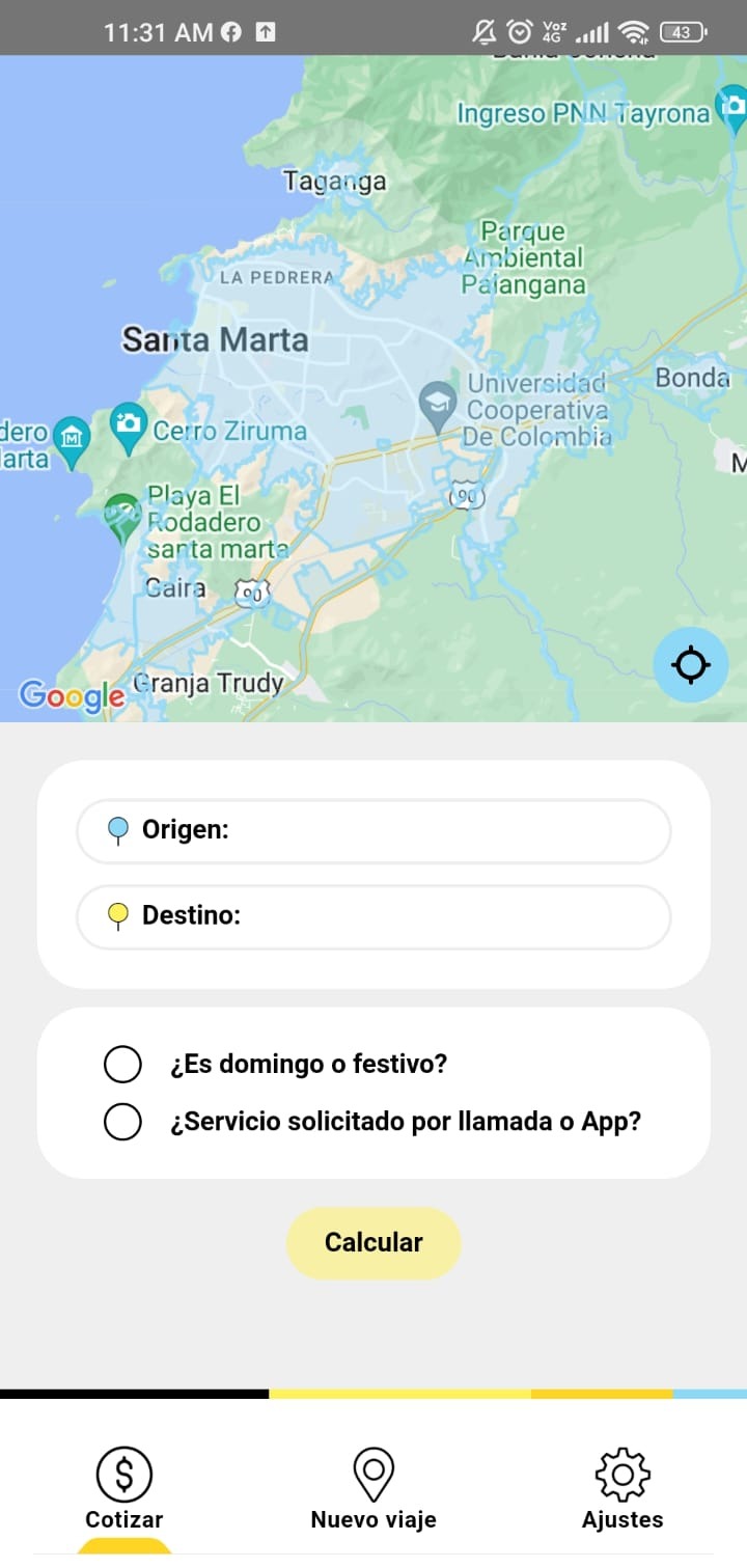 La app solo permite calcular el valor de un servicio, pero no solicitarlo