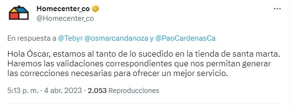 Respuesta de twitter.