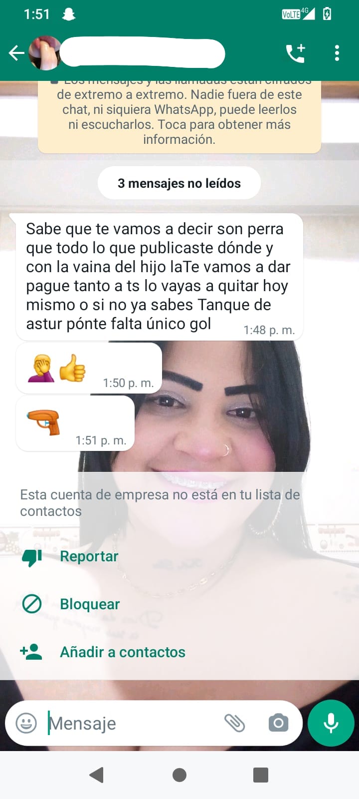 Amenazas recibidas a través de Whatsapp. 