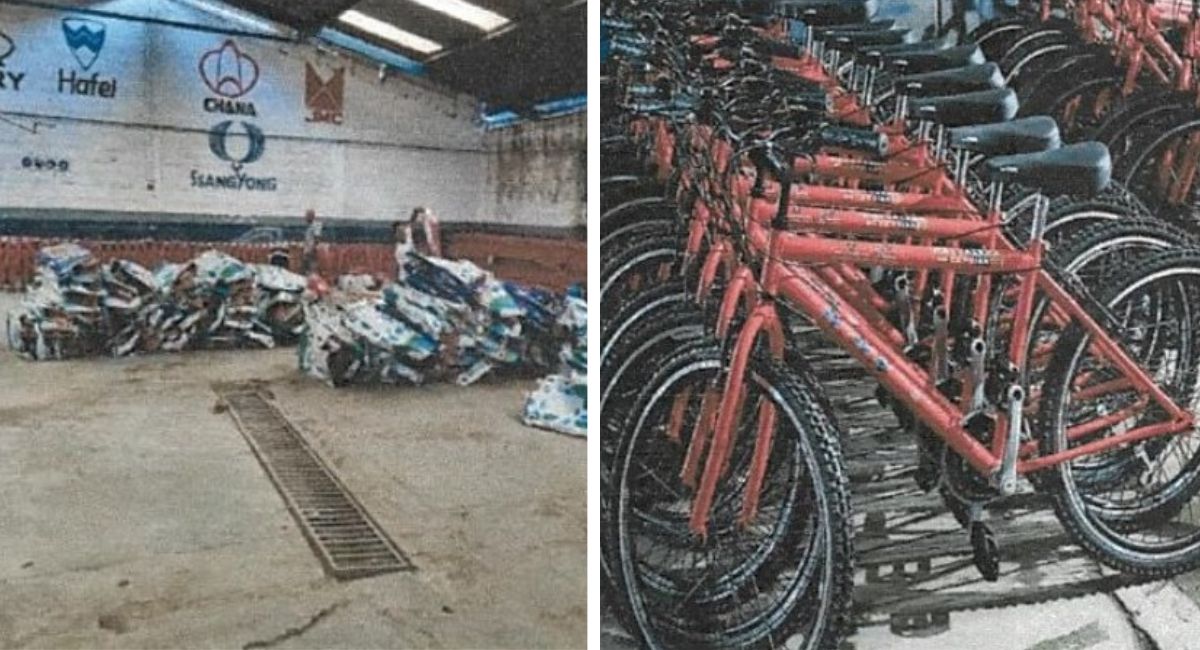 Bicicletas y accesorios después de cinco meses permanecen en una bodega