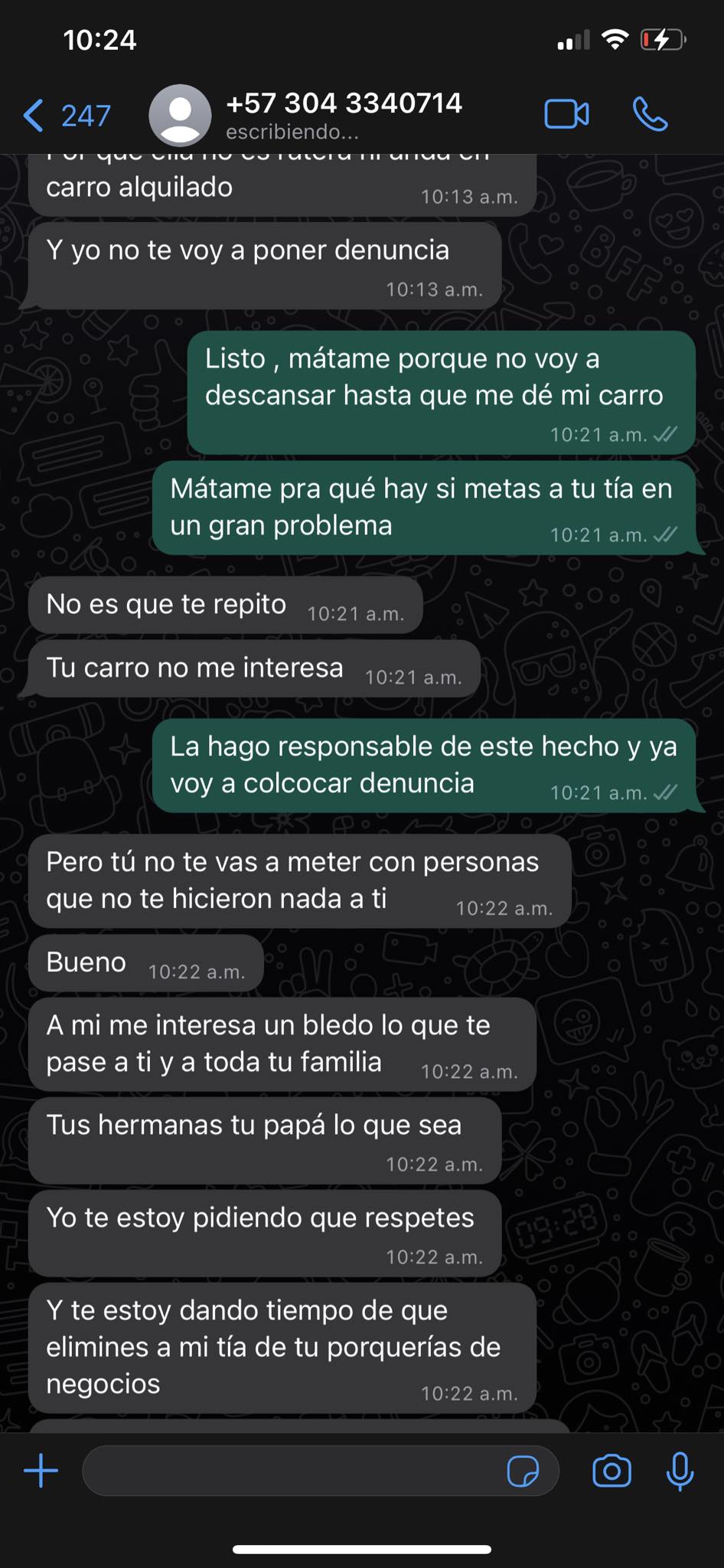 Amenazas vía Whatsapp.  