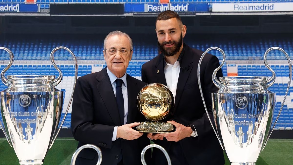 Florentino Pérez y Karim Benzema, este martes en una imagen difundida por el Real Madrid.