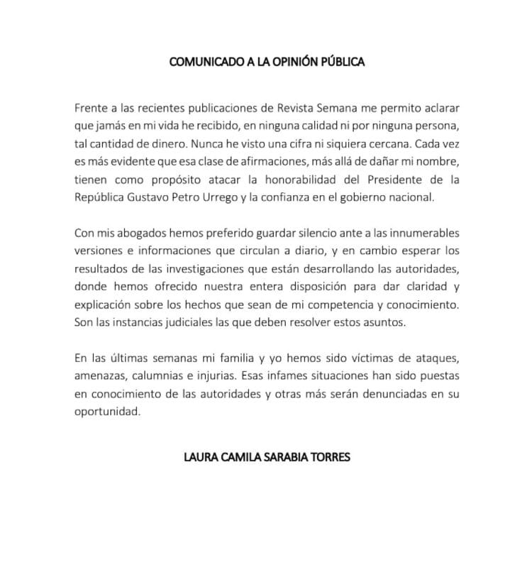 Comunicado a la opinión pública.