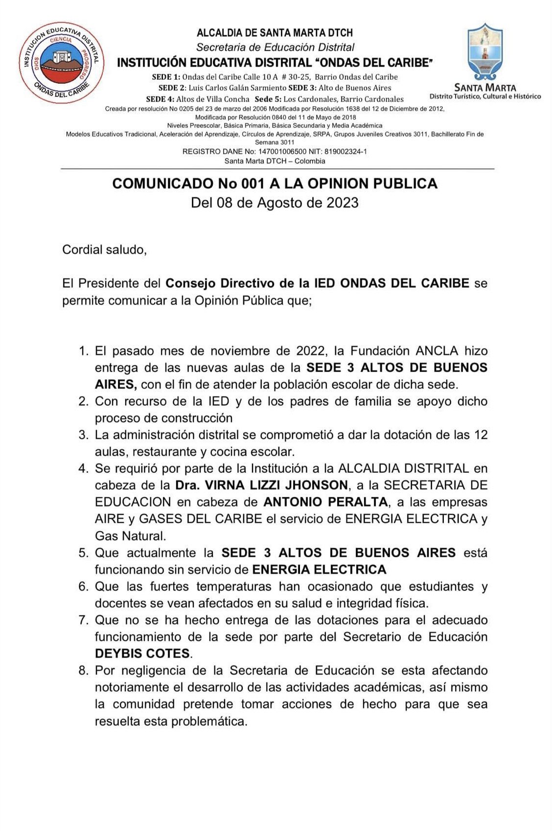 Carta del rector