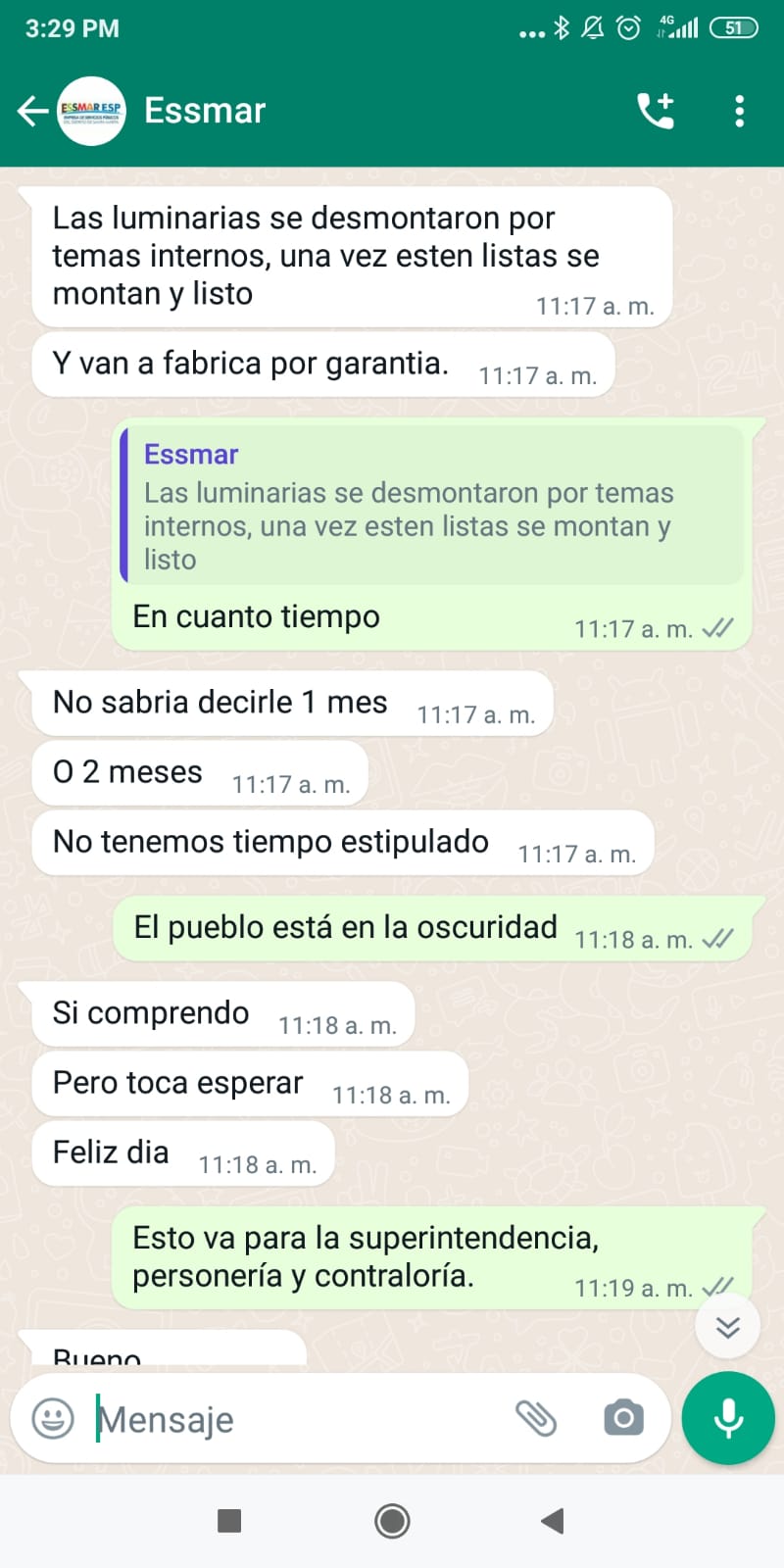 Conversación entre la líder y la empresa.