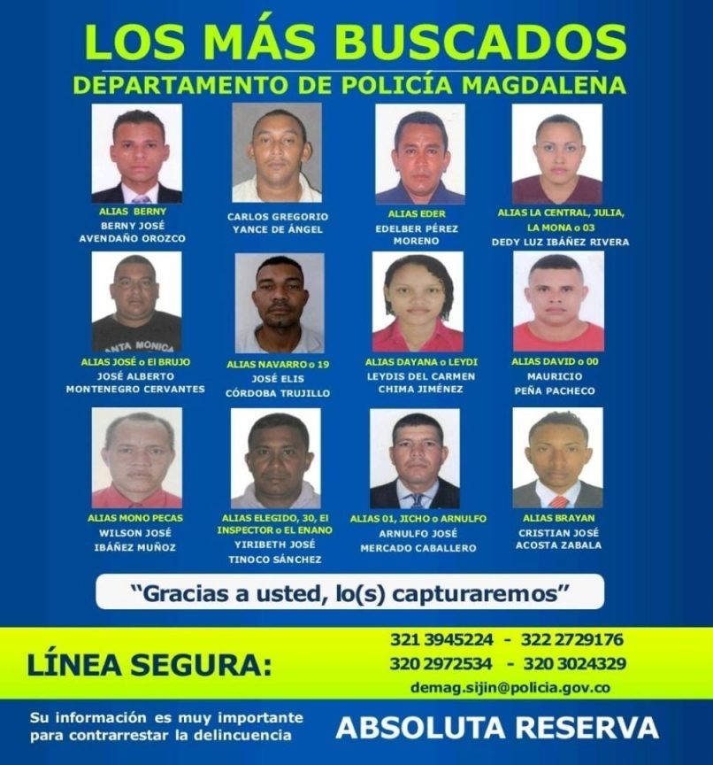 Lista de los más buscados en el Magdalena.