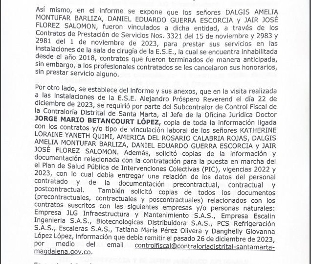 Informe de la Personería Distrital de Santa Marta