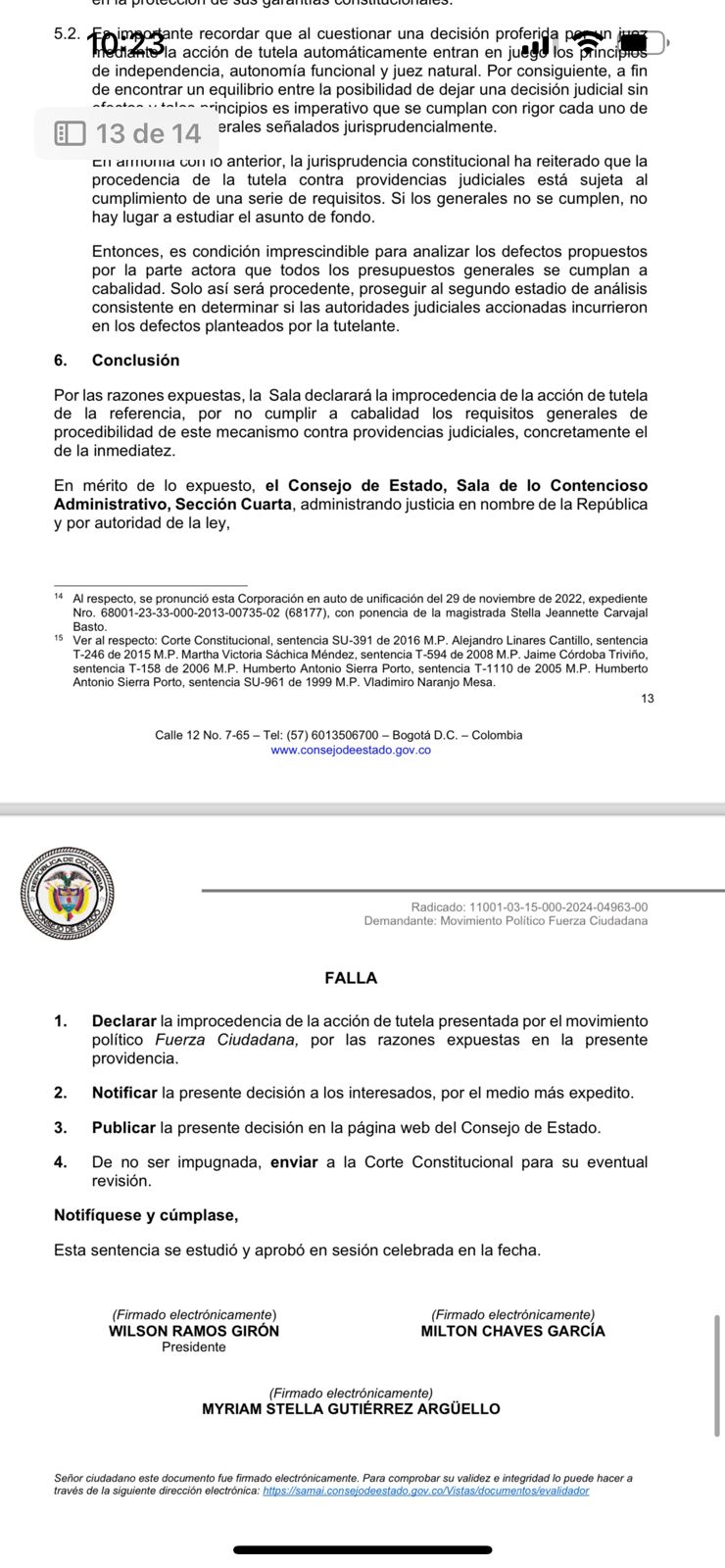 El Consejo de Estado declaró improcedente la tutela.