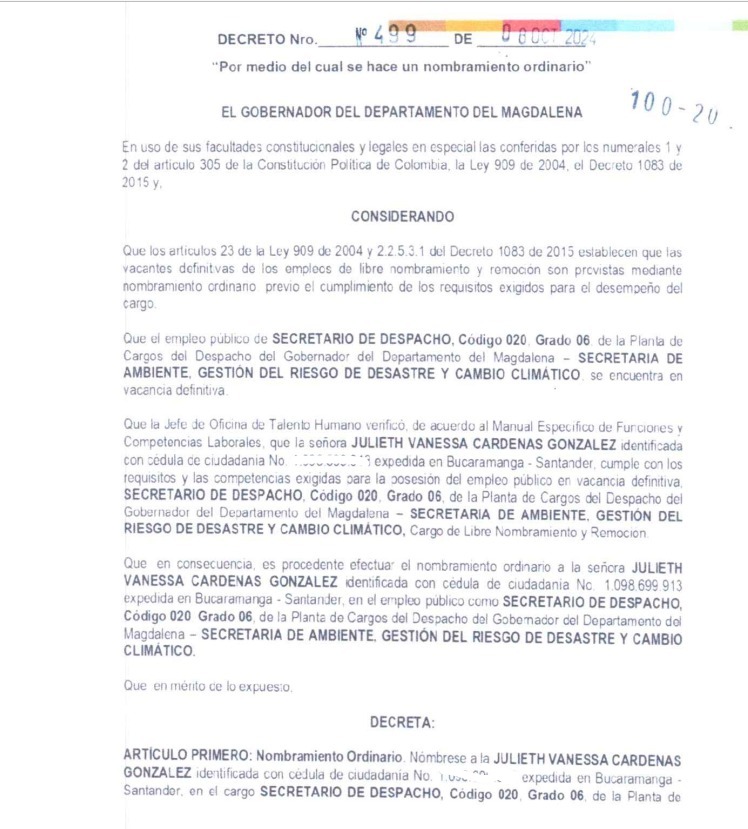 Nombramiento de Vanessa Cárdenas como secretaria de Ambiente.