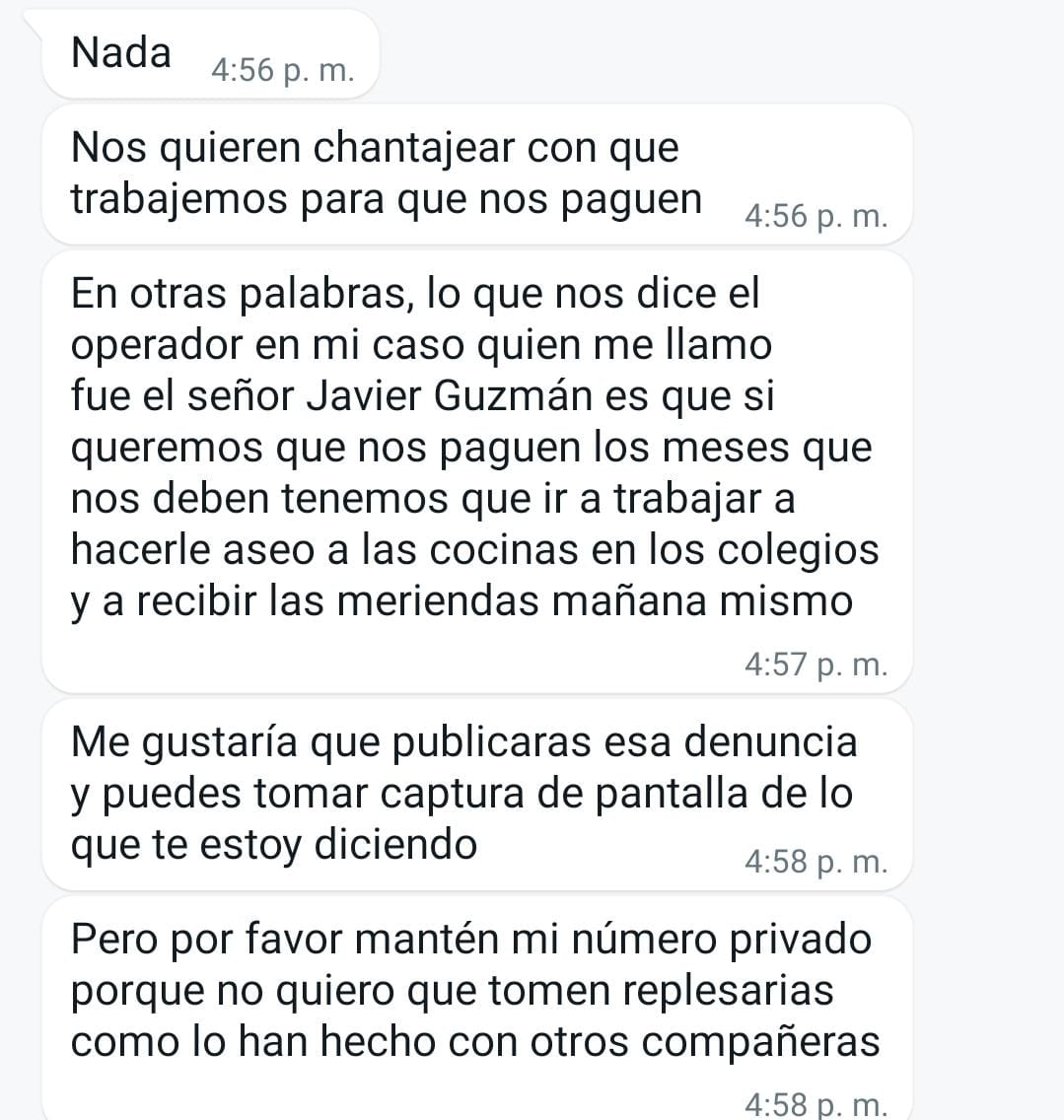 Manipuladoras de alimentos denuncian chantajes.