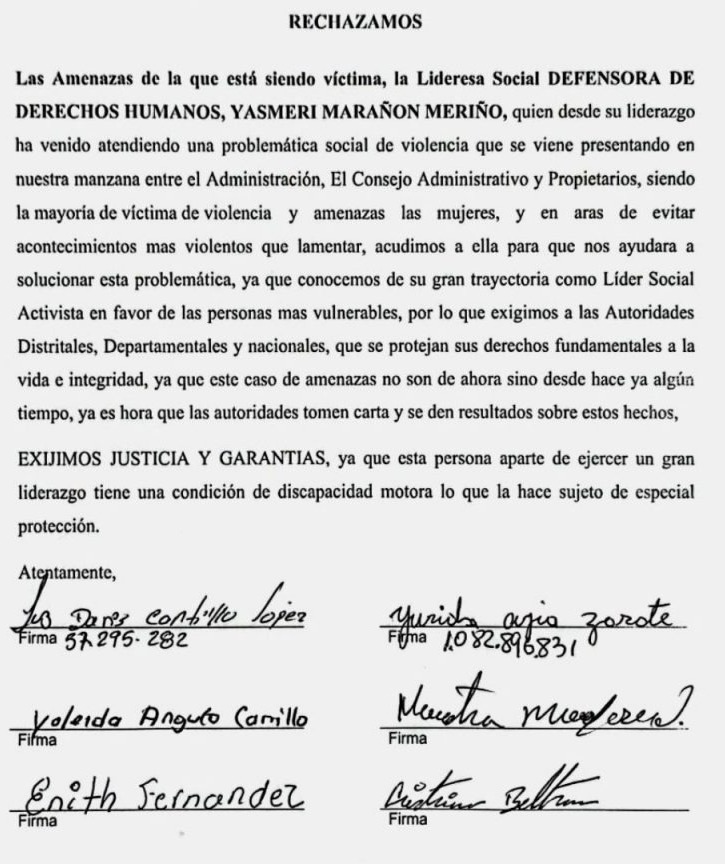 Carta de Lideres sociales activistas.