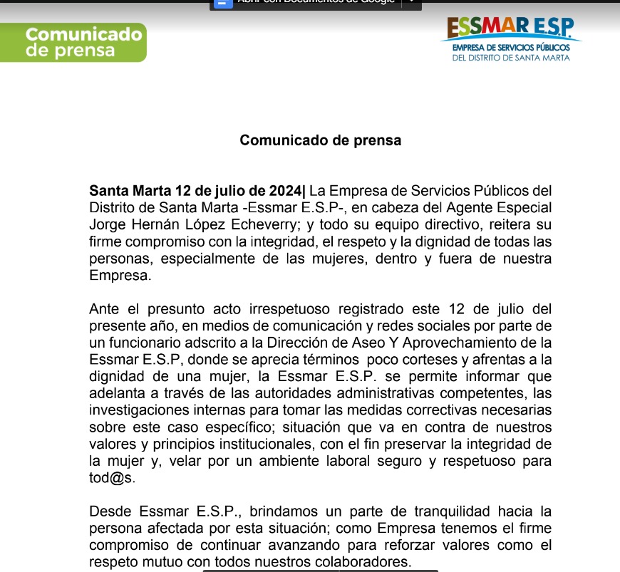 Comunicado de la Essmar