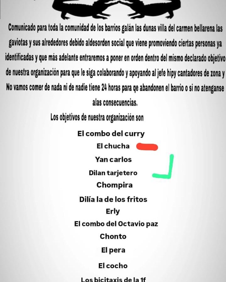 panfleto atribuido a 'Los Pepes'