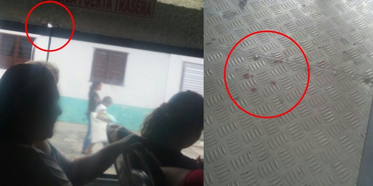 Una bala impactó en uno de los vidrios del bus y dentro del vehículo quedaron manchas de sangre.