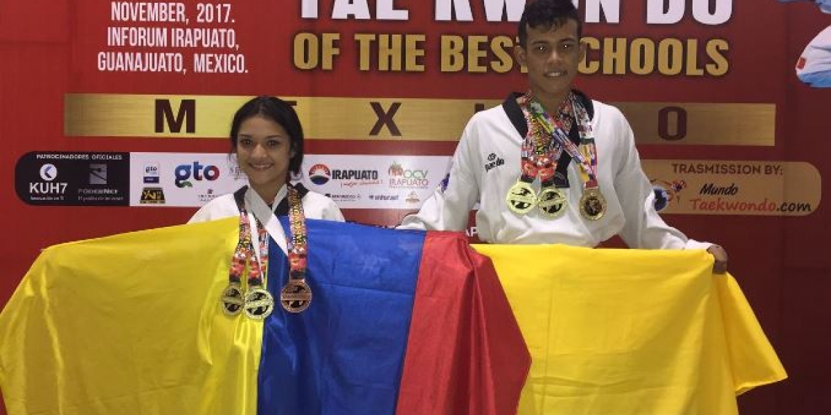 Heidy Yohana Mora Díaz y Matías Daniel Núñez Williams, taekwondistas cienagueros, quienes obtuvieron cinco medallas de oro y una de bronce en México.