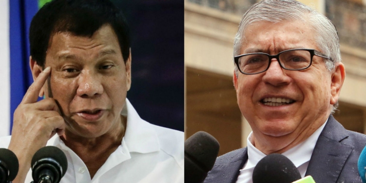 Rodrigo Duterte, a la izquierda, y César Gaviria, a la derecha.