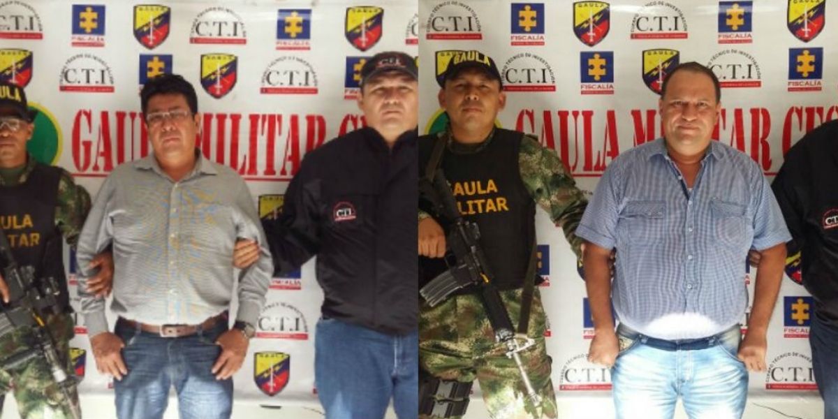 Enoc Clavijo (izquierda) y Hernán Osorio, capturados por el Gaula Militar en Valledupar.