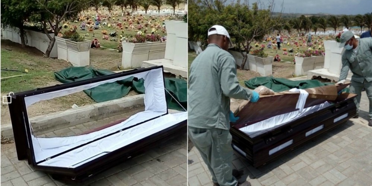 Zona Cero Trabajadores de la funeraria retiran el ataúd averiado.