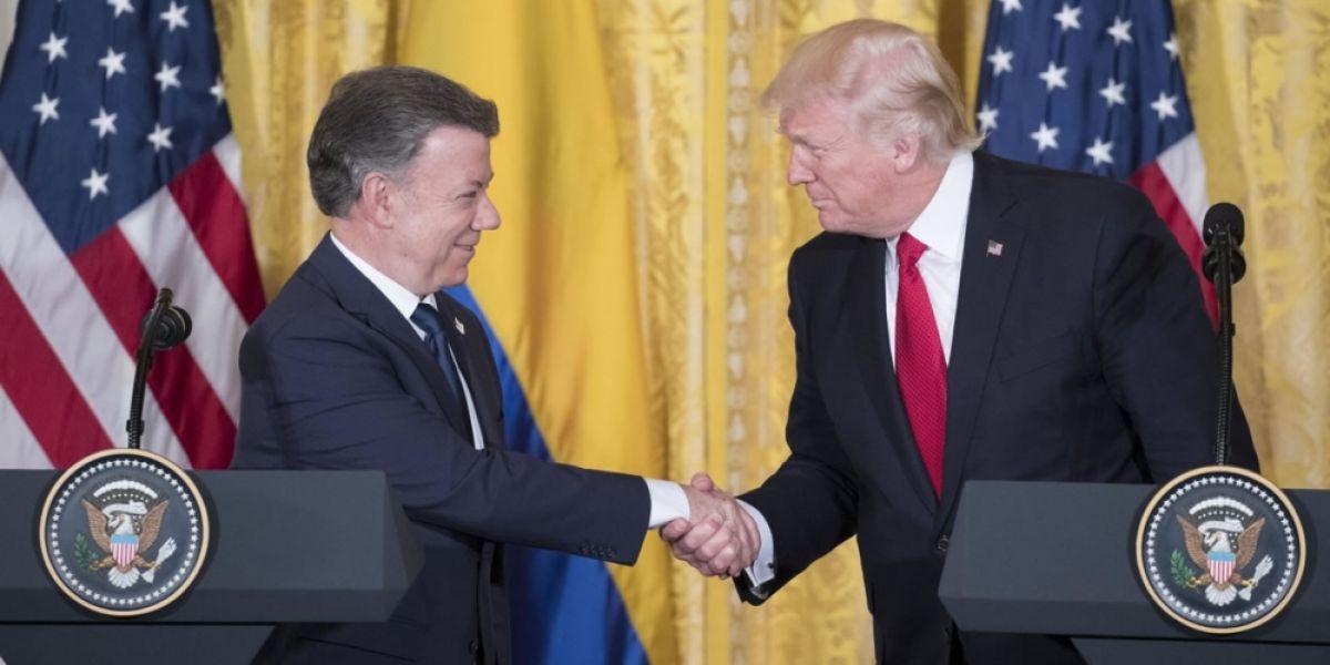 Juan Manuel Santos durante su visita al nuevo presidente de los Estados Unidos, Donald Trump.