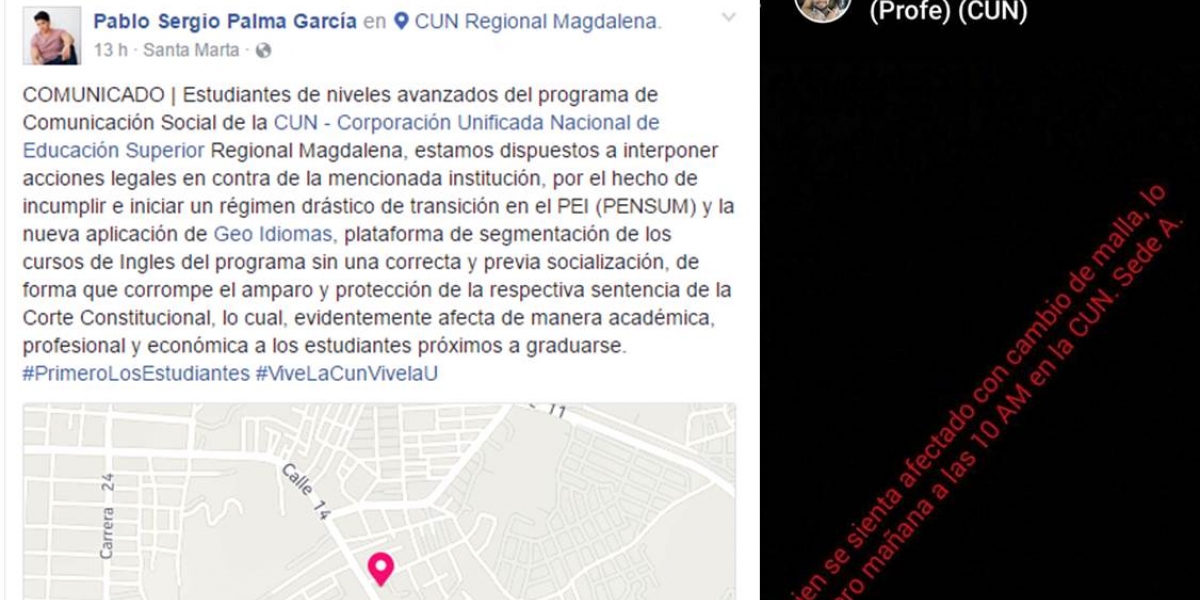 Este fue el mensaje de protesta y la respuesta del coordinador, las publicaciones fueron hechas a través de Facebook.