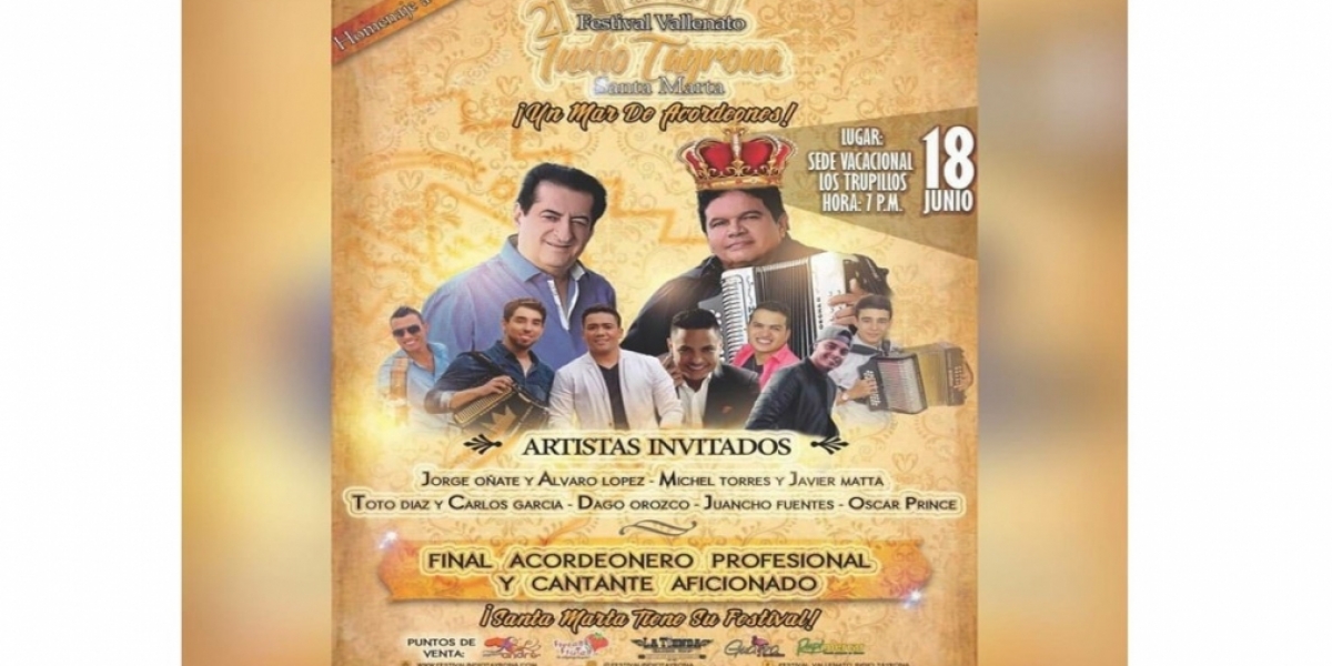 El Festival Vallenato Indio Tayrona se realizará en Santa Marta del 15 al 18 de junio. 