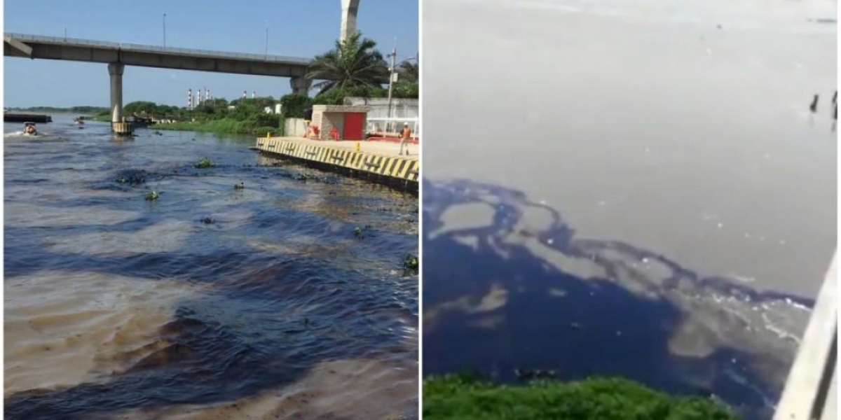 Manchas negras en el río Magdalena por derrame de hidrocarburos