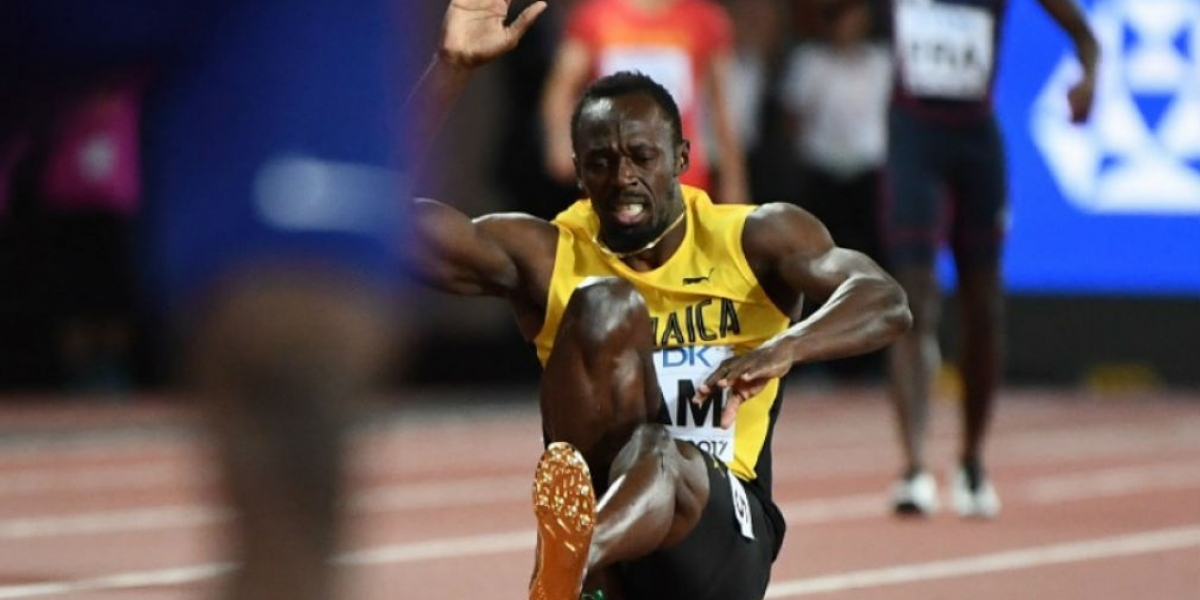 Momento en que se lesiona Usain Bolt.