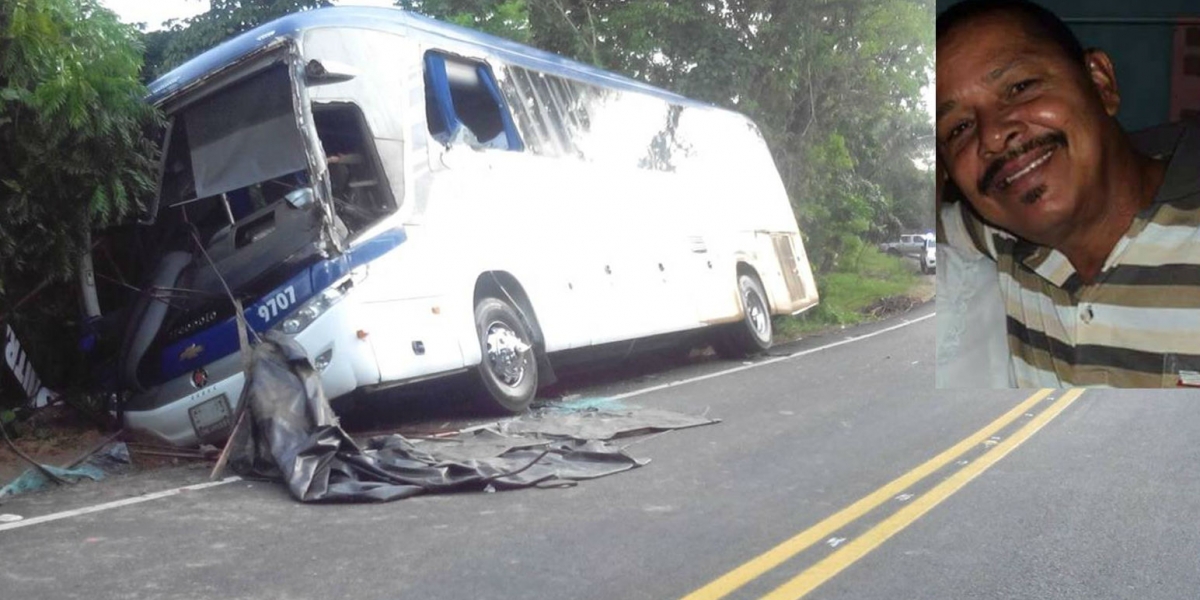 Rafael Ramiro García Mancera fallecido y el bus que habría invadido el carril. 