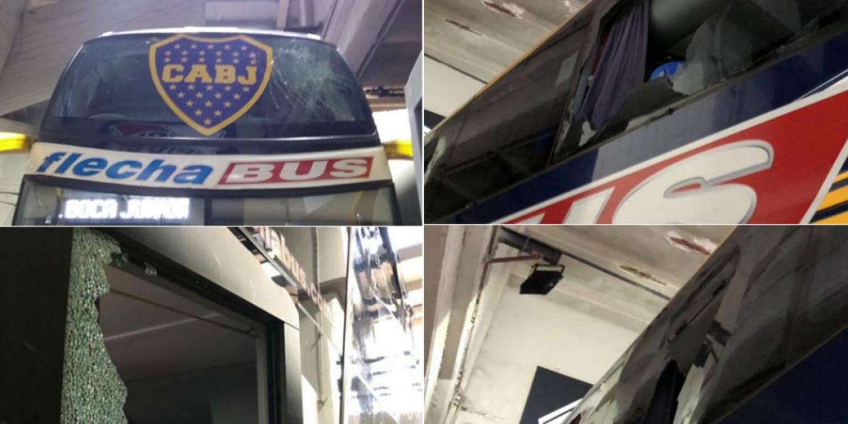 Así quedó el bus de Boca tras el incidente.